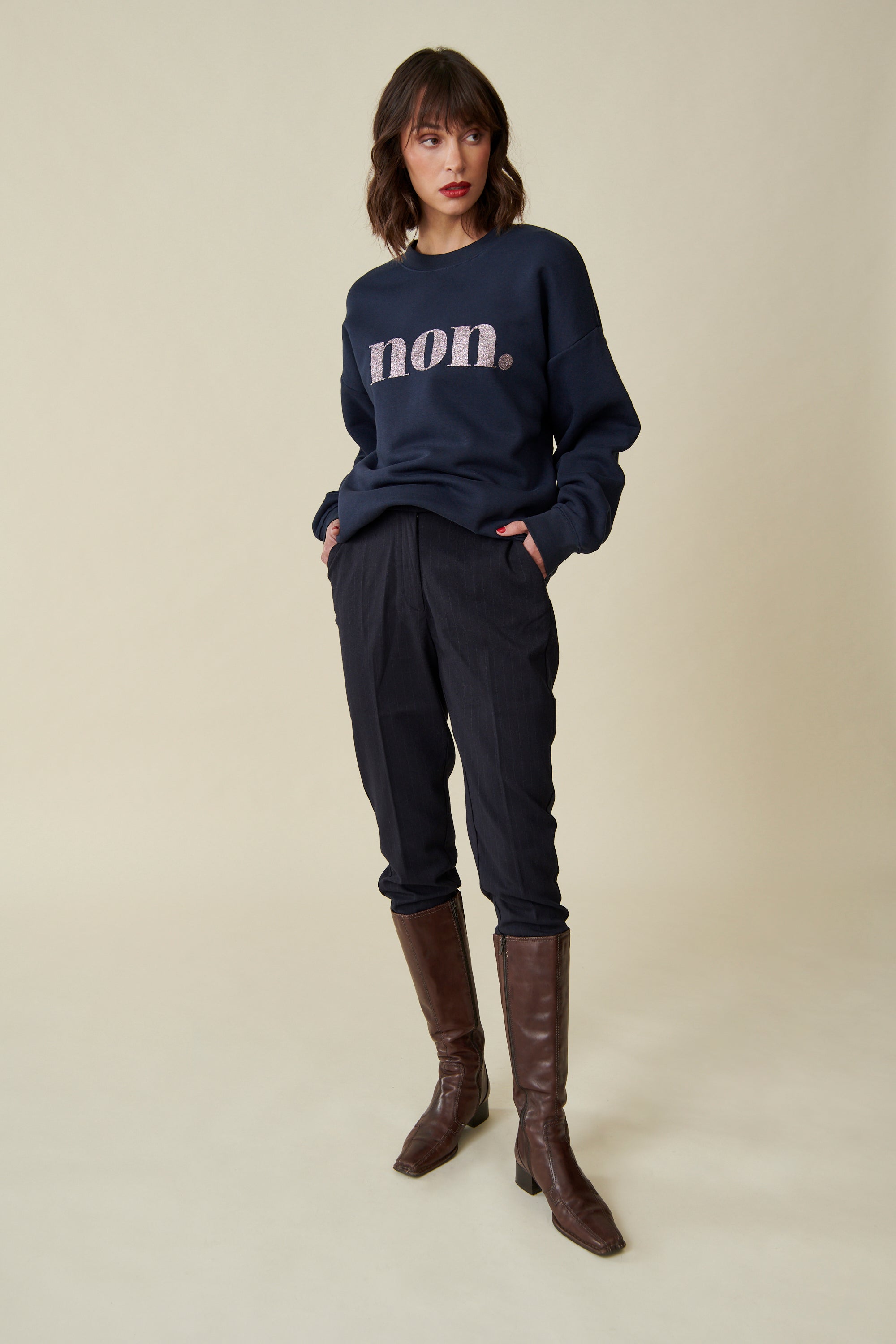 non. Sweatshirt Dunkelgrau/ Glitzer