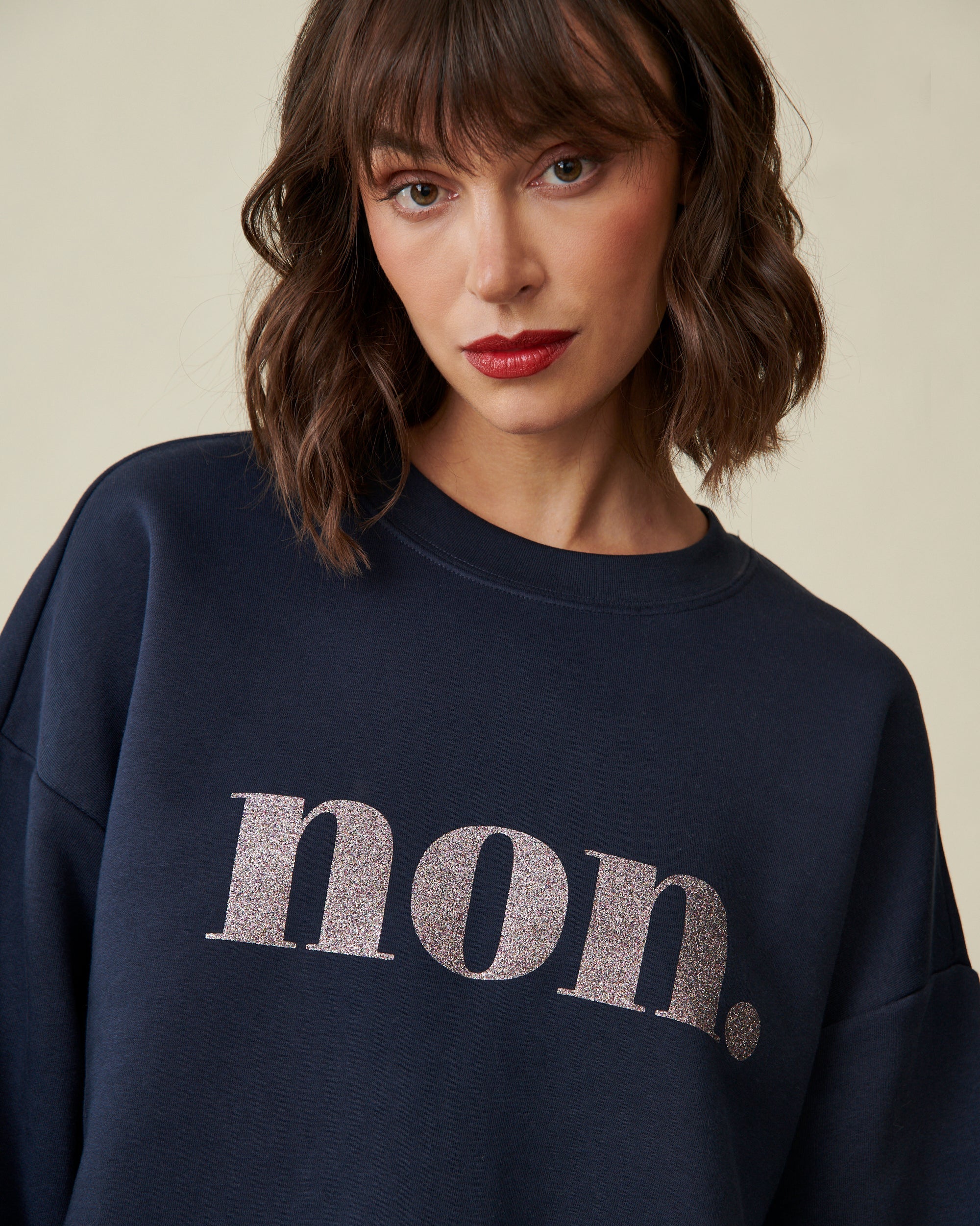 non. Sweatshirt Dunkelgrau/ Glitzer