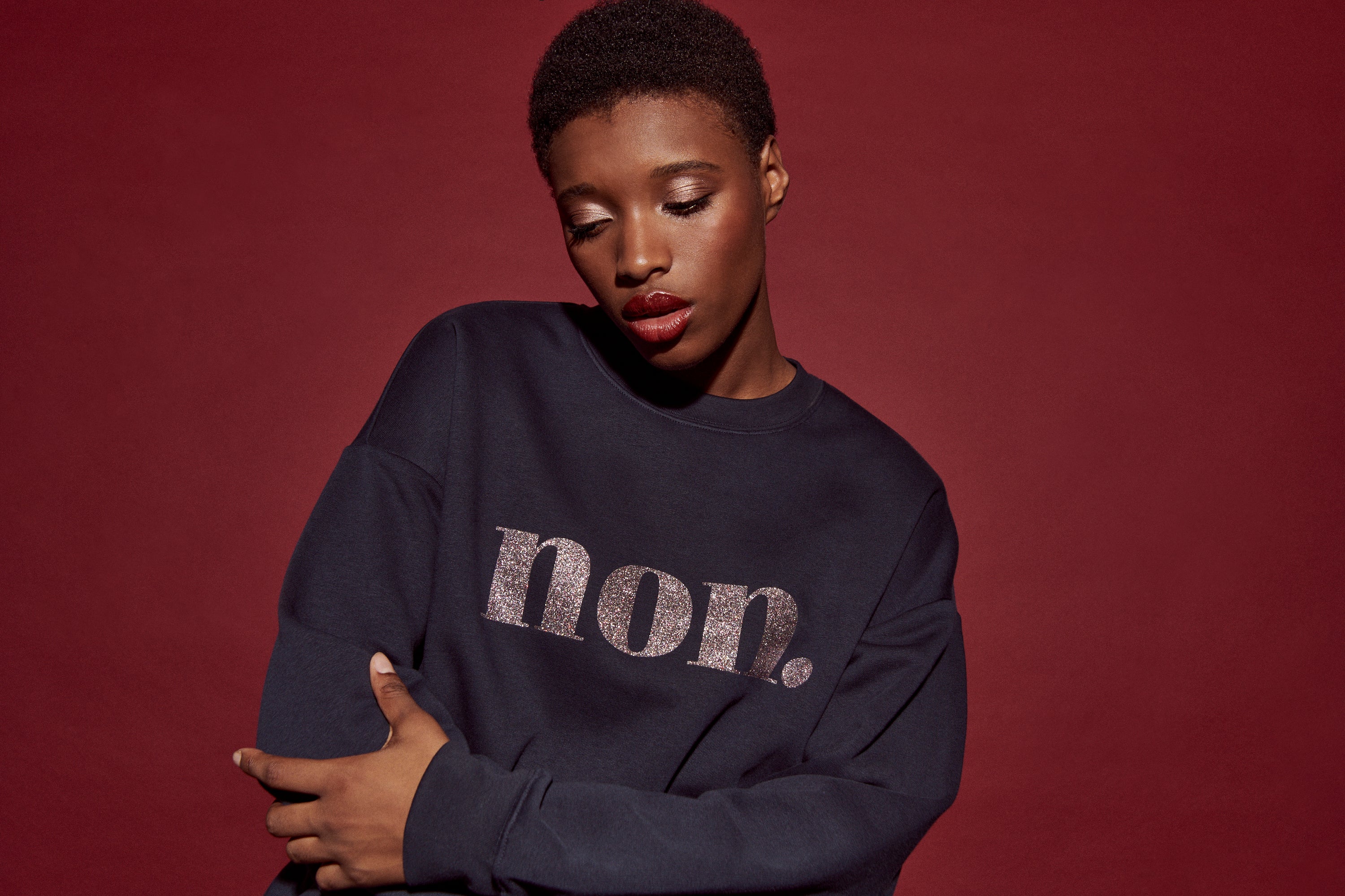 non. Sweatshirt Dunkelgrau/ Glitzer