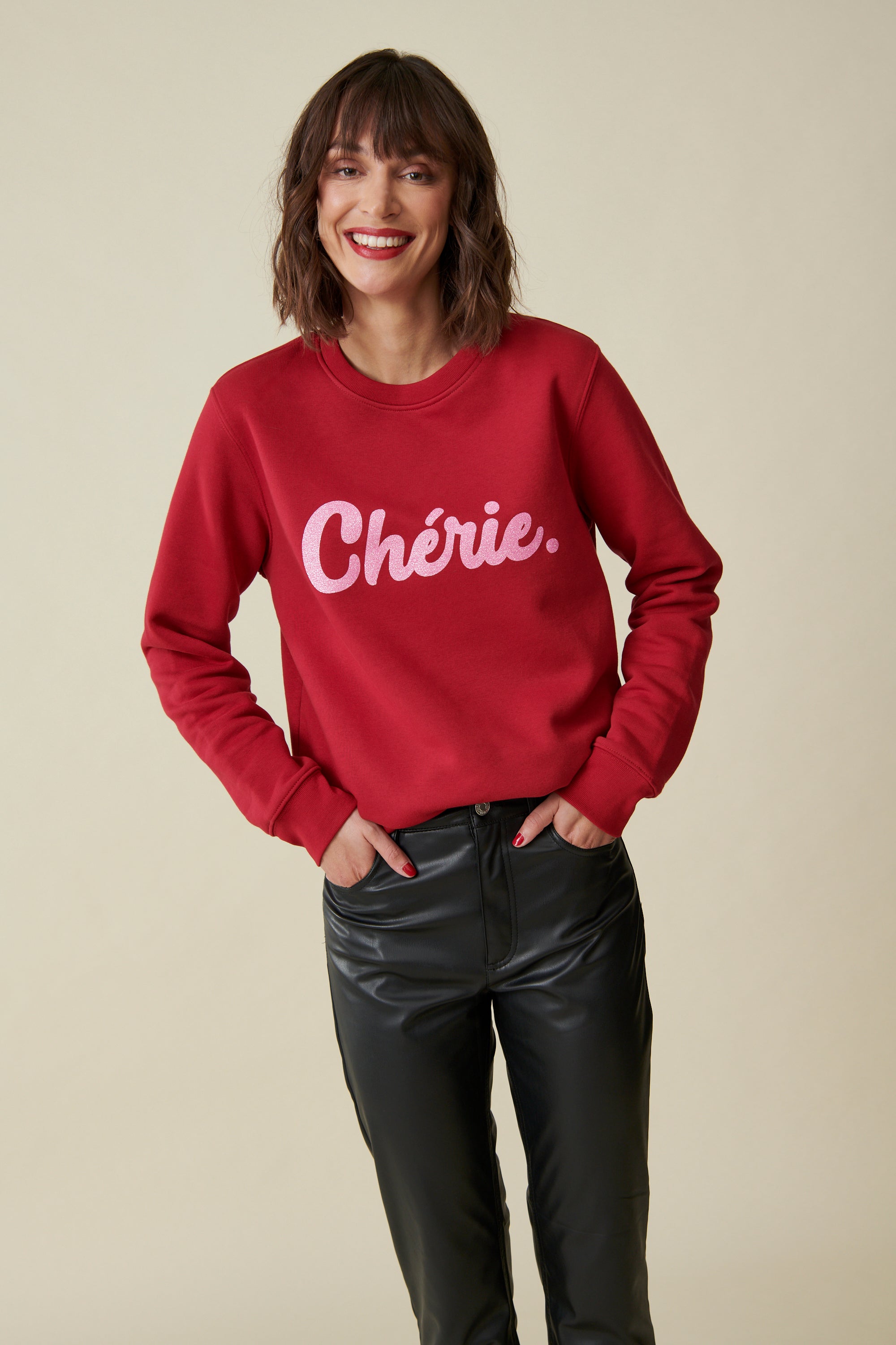 Chérie Sweatshirt rot / glitzerrosa