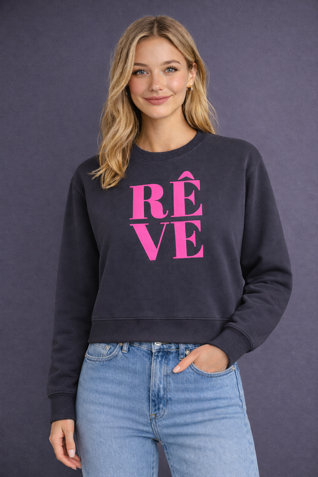 RÊVE Sweater – Grau / Neonpink