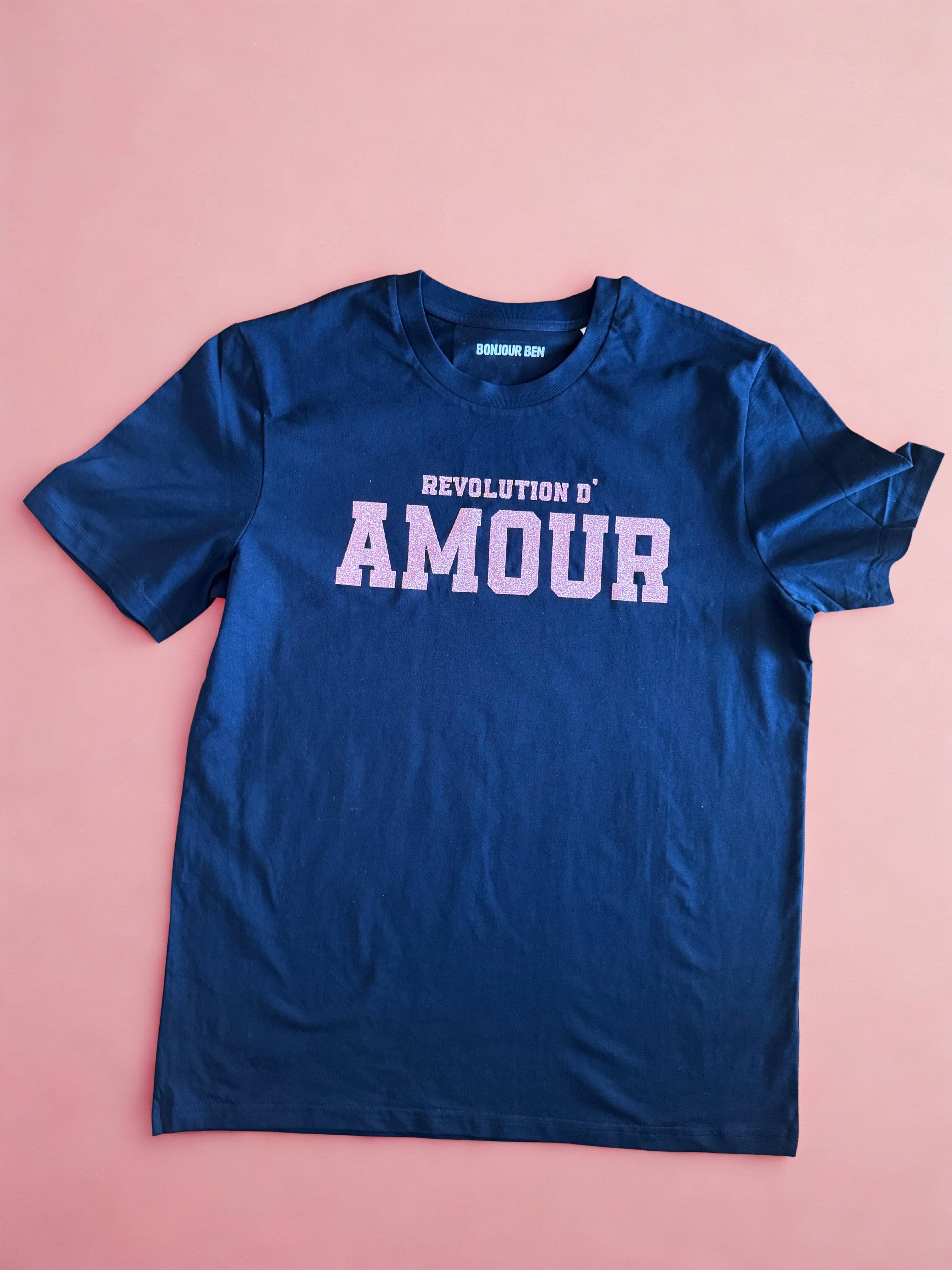 Revolution d'amour T-Shirt dunkelblau / rosa Glitzer