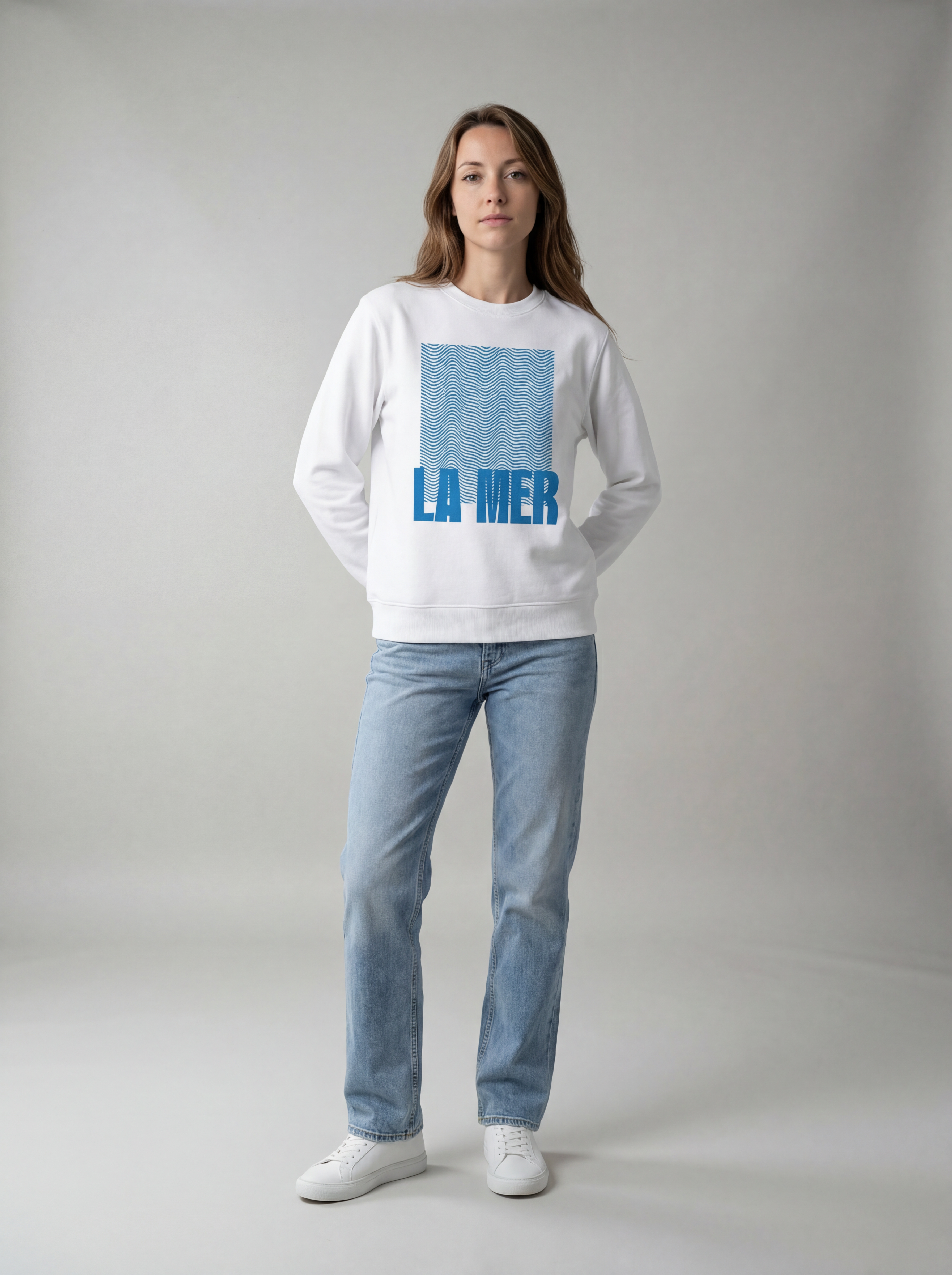 La Mer Sweatshirt – weiß / aqua blau