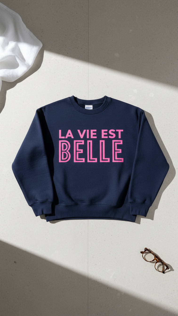 La vie est belle – Dunkelblau / Neonpink