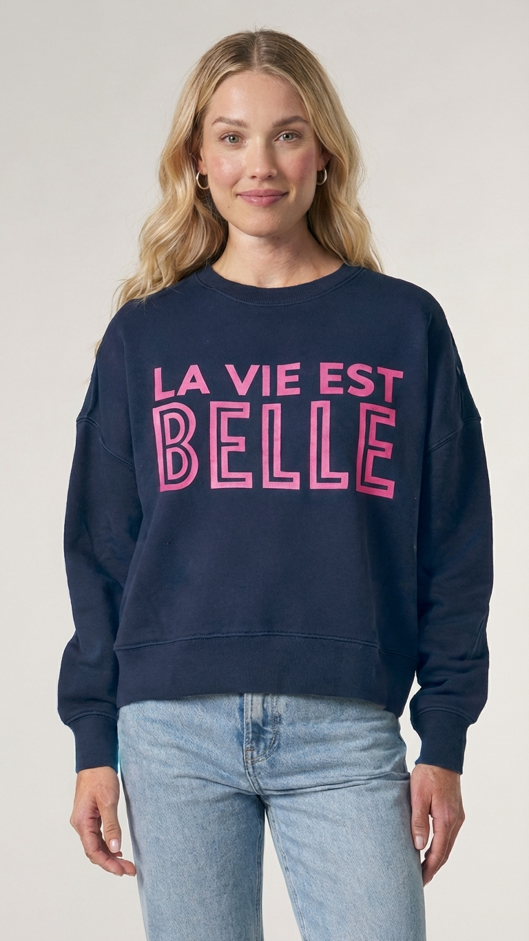 La vie est belle – Dunkelblau / Neonpink