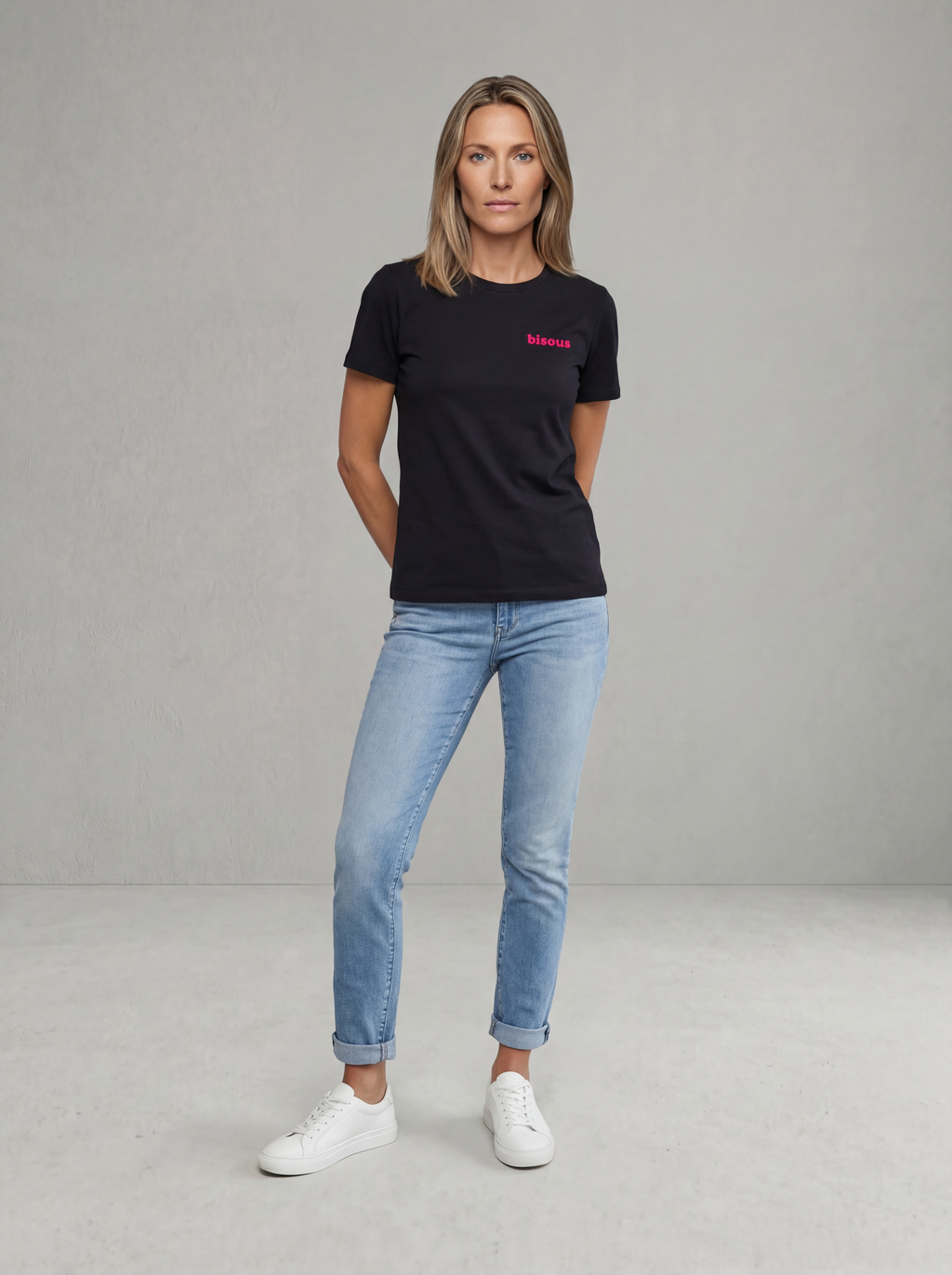 T-shirt Bisous Noir/Rose Néon